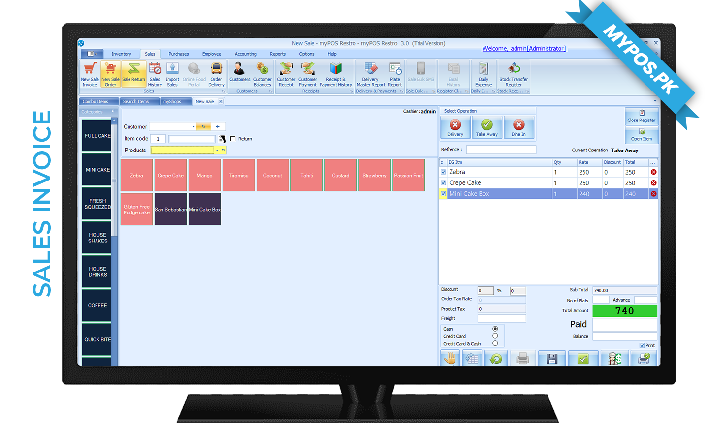 myPOS point of sale billing screen — sales invoice