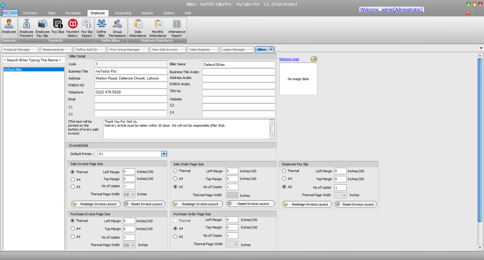TailorPro screenshot: Biller Management